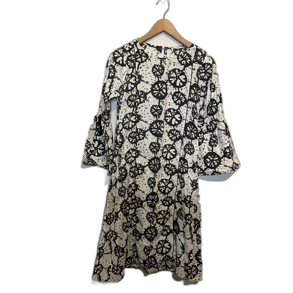 Made in India Block Print Vintage Bohemian Dress w/Bell Sleeves and Bow accents